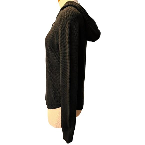 Lauren Ralph Lauren Waffle Knit Hoodie Curved Hem S Black Gorpcore Cozy Weekend - Picture 11 of 11